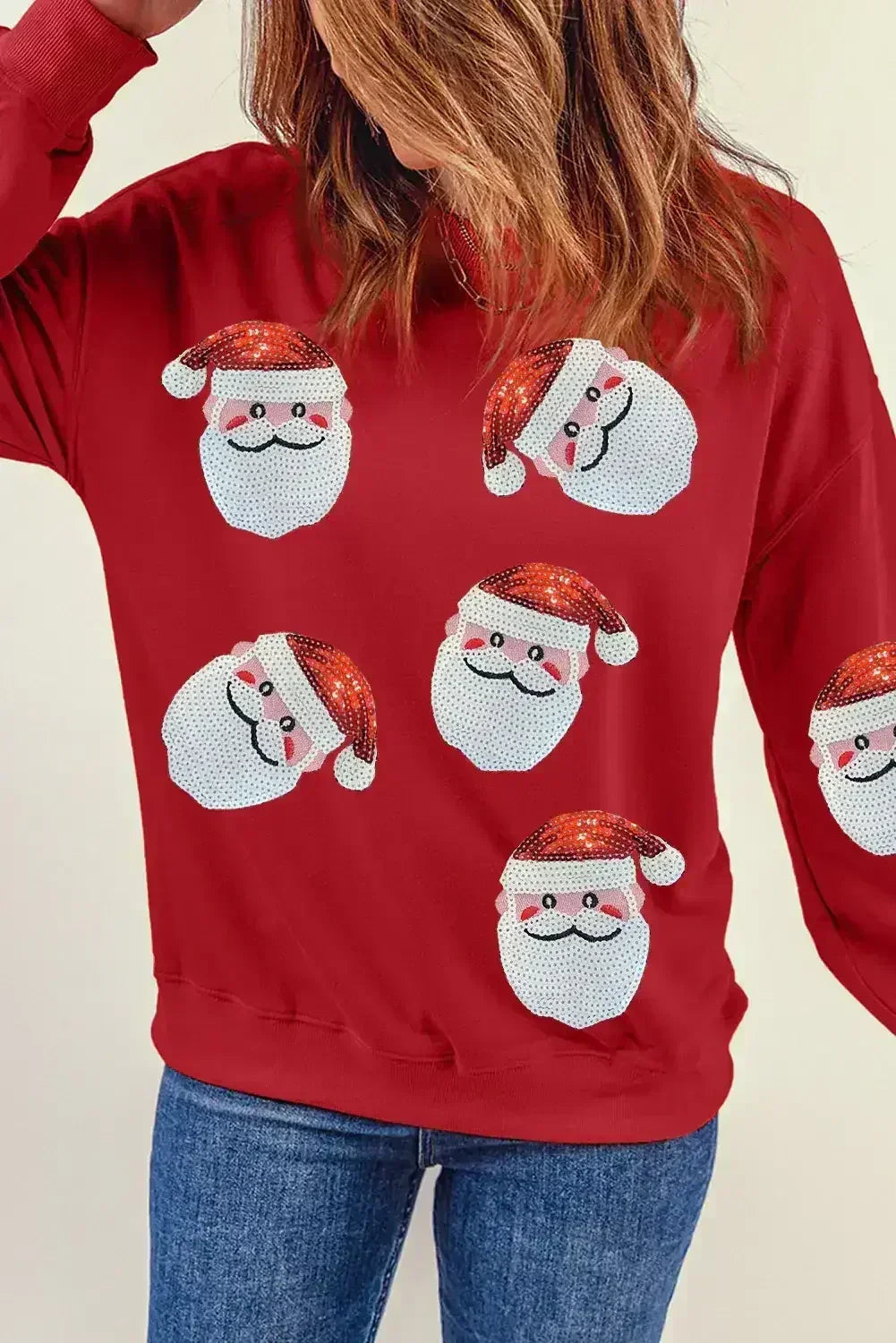 Sweat de Noël rouge à sequins avec graphique Père Noël