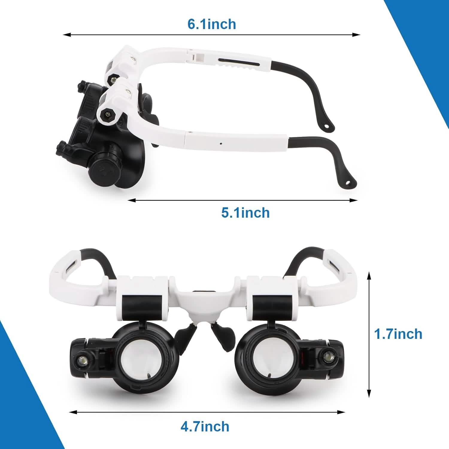 Loupe frontale à 2 LED – 8x/15x/23x avec éclairage de réparation