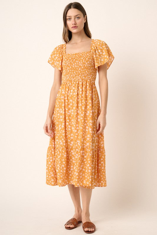 Nouvelle Robe Midi Été Fleurie à Manches Volantes Froncée pour Femme – Style Volant, Tendance, Romantique et Féminin