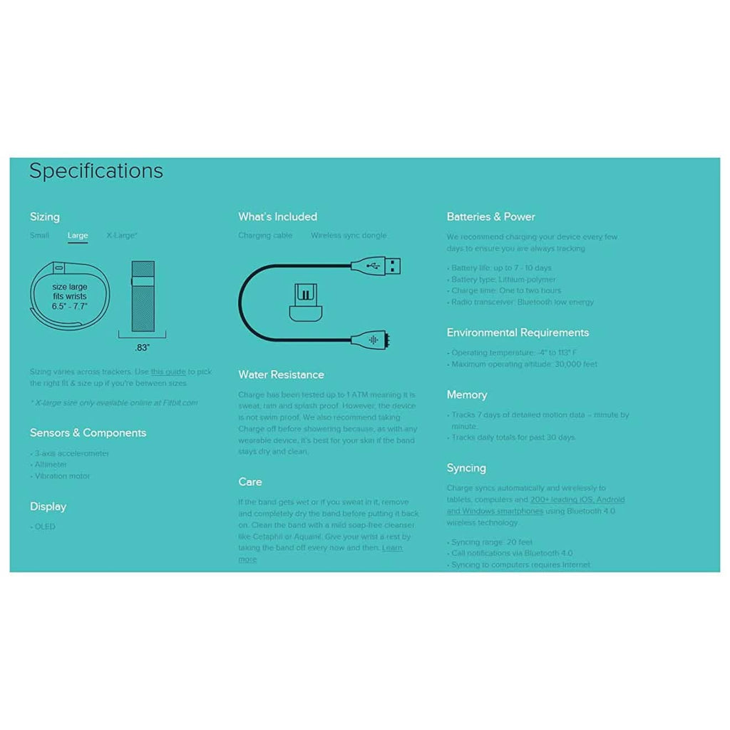 Bracelet d'activité sans fil Fitbit Charge - Tailles assorties