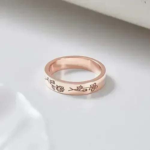 Bague Fleurs Mois de Naissance, Bague Florale Famille, Cadeau pour Maman, Bague Mère
