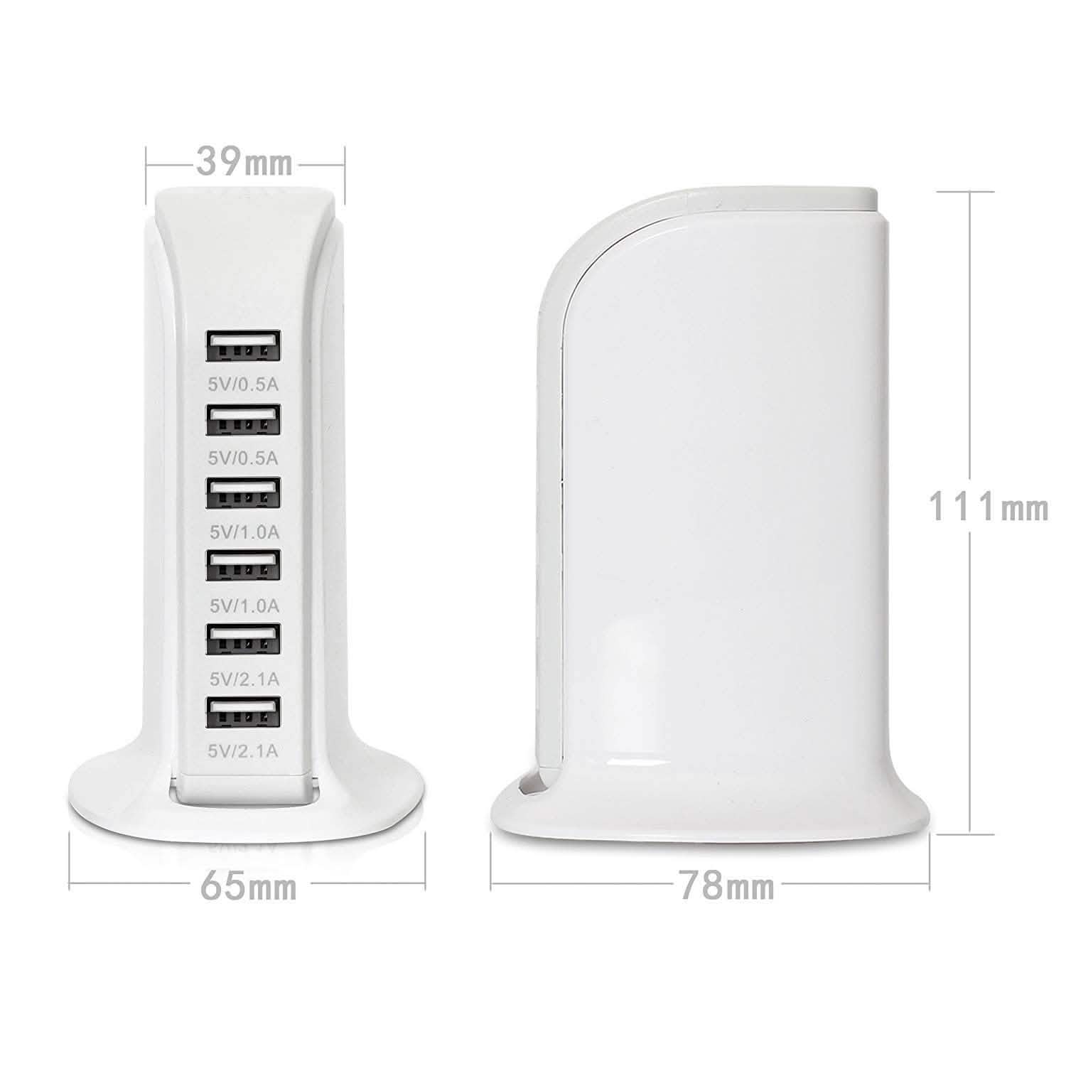 Station de recharge USB 6 ports 40 watts pour smartphones et tablettes