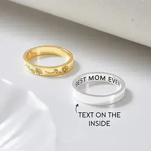 Bague Fleurs Mois de Naissance, Bague Florale Famille, Cadeau pour Maman, Bague Mère