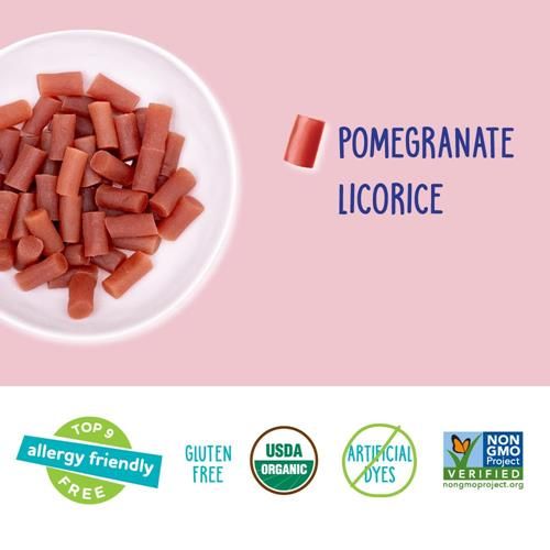Yumearth Réglisse biologique à la grenade sans gluten en sachets individuels – Convient aux personnes allergiques, sans gluten, sans OGM, végétalien, sans arômes ni colorants artificiels – 142 g (paquet de 1)