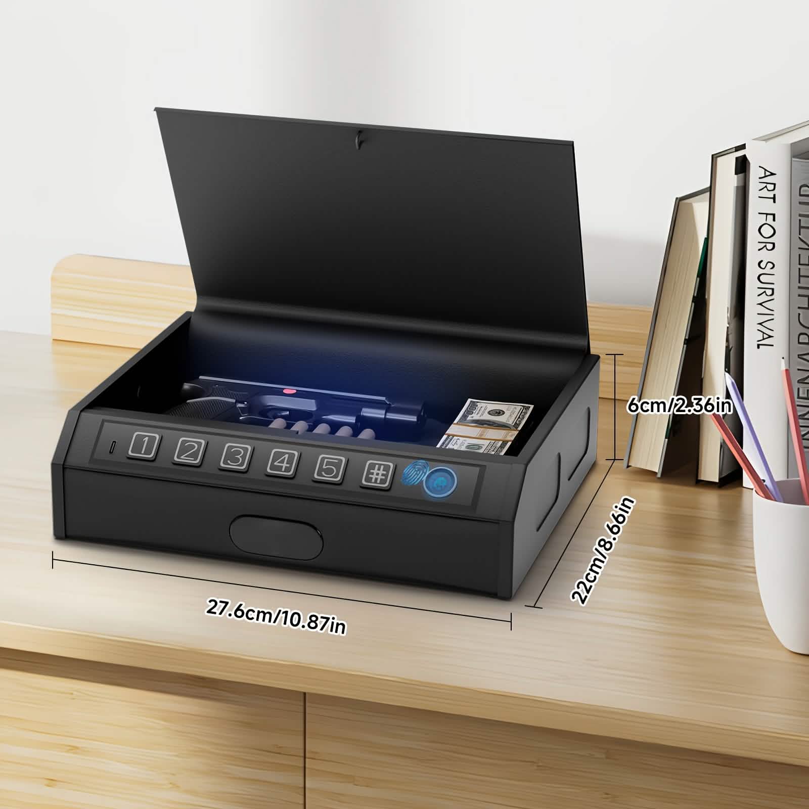 Boîte de rangement verrouillable avec 3 modes de déverrouillage – Coffre de sécurité en acier (noir)