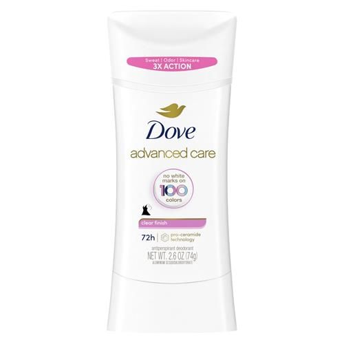 Dove Advanced Care Antiperspirant Deodorant Stick For Soft, Resilient Skin, Clear Finish With No White Marks And 72-Hour Sweat & Odor Protection, 2.6 Oz