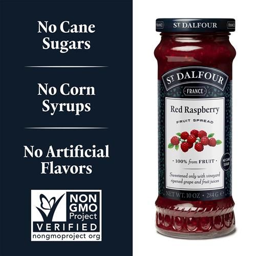 Confiture de Framboises Saint Dalfour - 283g - 100% Fruits, Sans Ingrédients Artificiels, Sans OGM, Sans Sucre de Canne, Entièrement Naturelle, Fabriquée en France