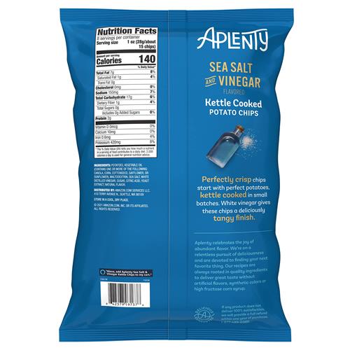 Chips de pommes de terre cuites à la bouilloire Aplenty, sel de mer et vinaigre, 227 g