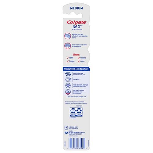 Brosse à dents Colgate 360 Optic White, pleine tête, médium
