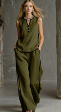 Ensemble pantalon femme sans manches à col en V et jambes larges