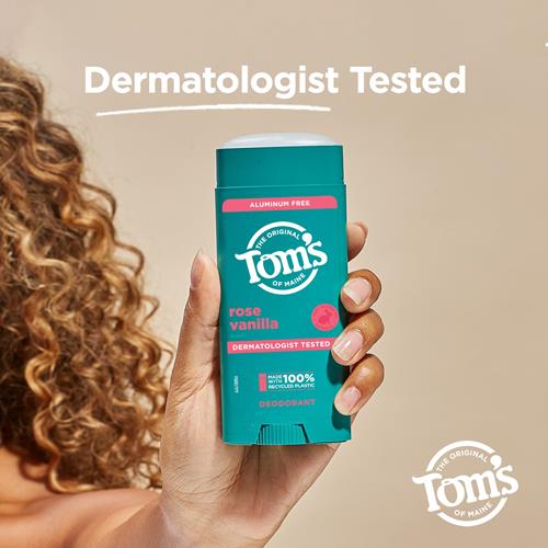 Tom's Of Maine Déodorant Naturel Sans Aluminium Rose Vanille Pour Femmes et Hommes | Transparent à l'application | Protection Contre Les Odeurs et l'Humidité | Ingrédients D'origine Naturelle et Rétenteurs d'Hydratation | 92 g