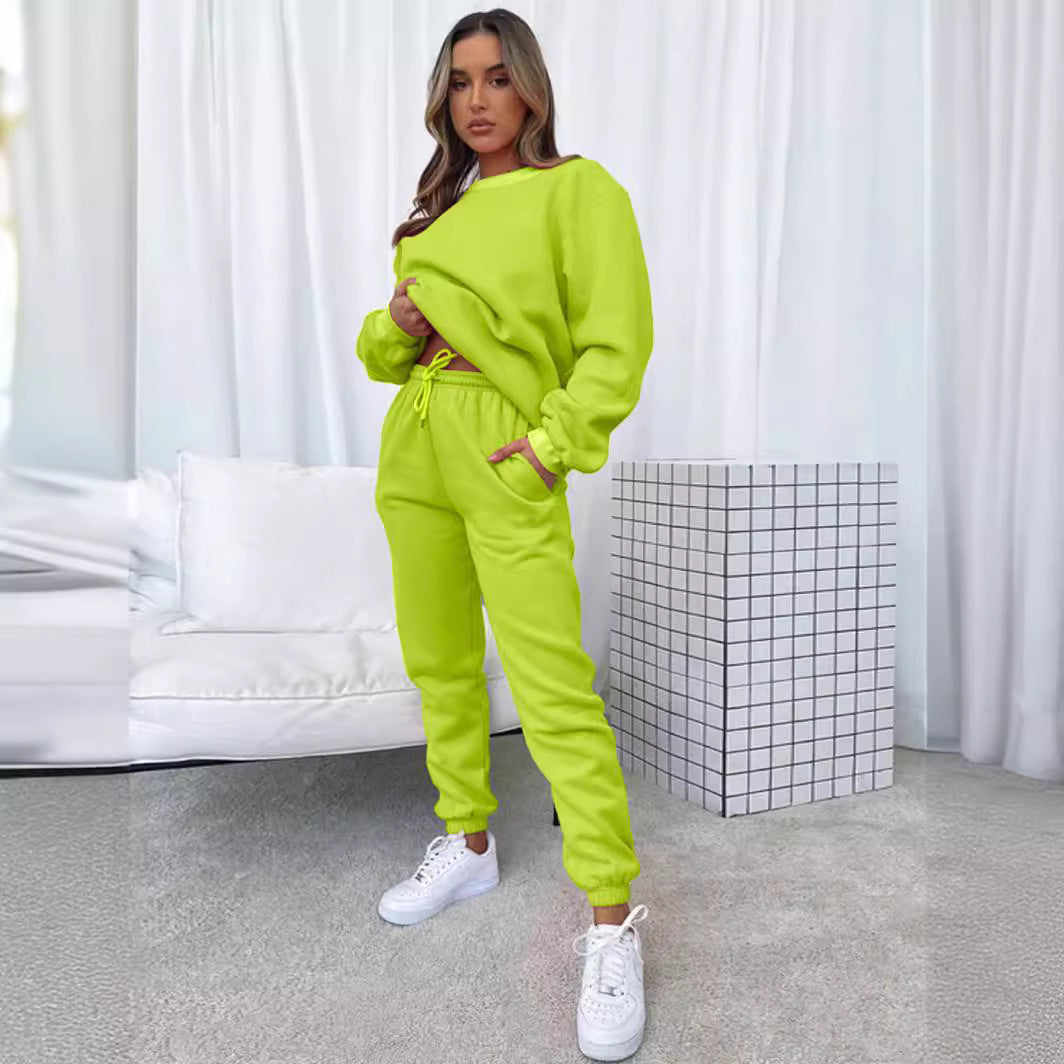 👚 Ensemble pantalon et sweat-shirt uni à col rond pour femme