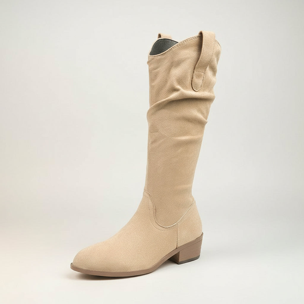 Bottes d'équitation à talons épais en daim pour femme