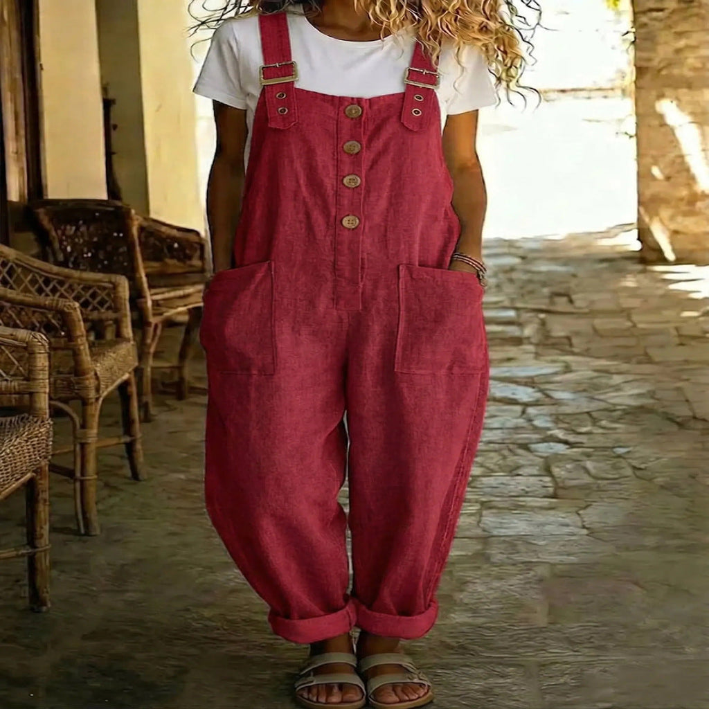 Salopette Vintage Taille Haute à Jambes Droites pour Femme – Combinaison sans Manches à Bretelles