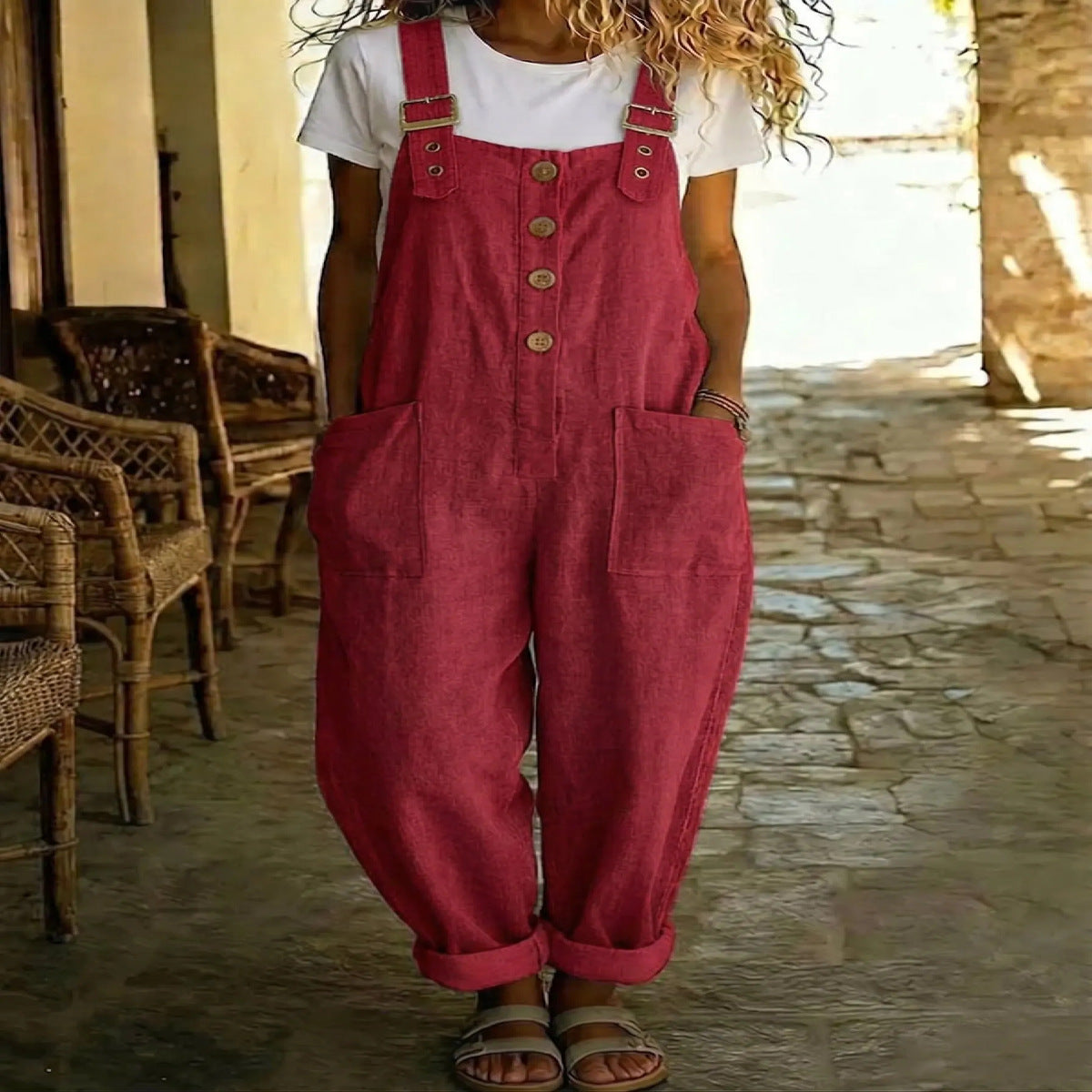 Salopette Vintage Taille Haute à Jambes Droites pour Femme – Combinaison sans Manches à Bretelles