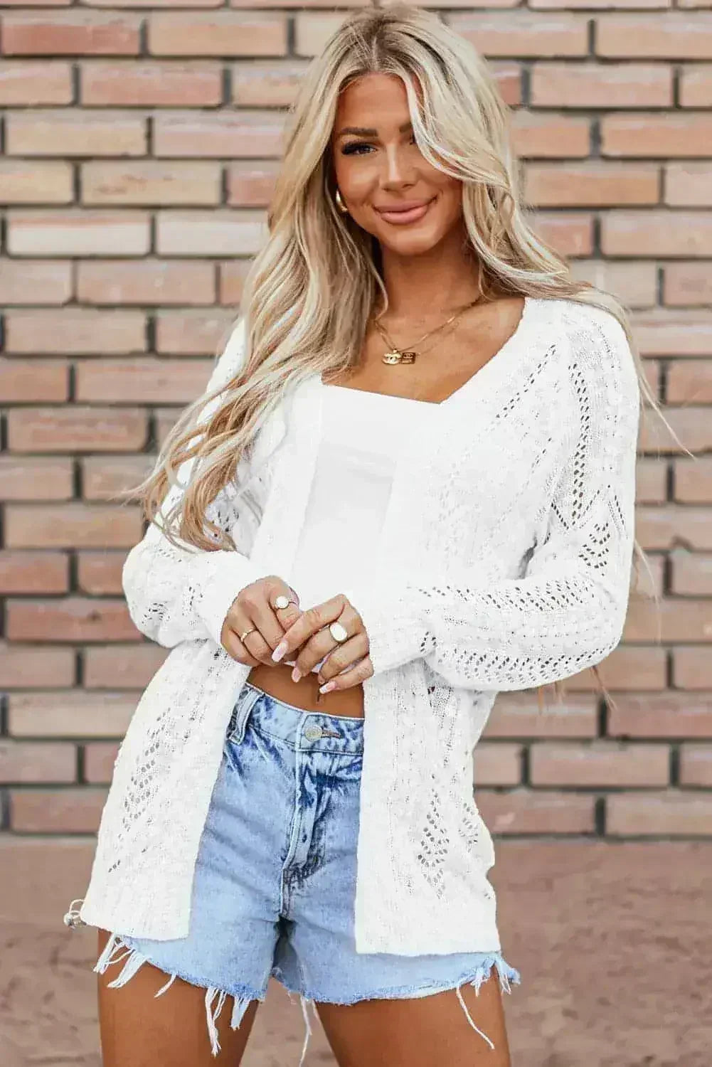Cardigan blanc en maille ajourée – léger et lavable en machine | Femstylo
