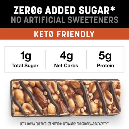 Kind Zéro Barres sans Sucre Ajouté, Beurre d'Arachide Chocolat Noir, Collations Keto, Sans Gluten, 5g Protéines, 5 Unités