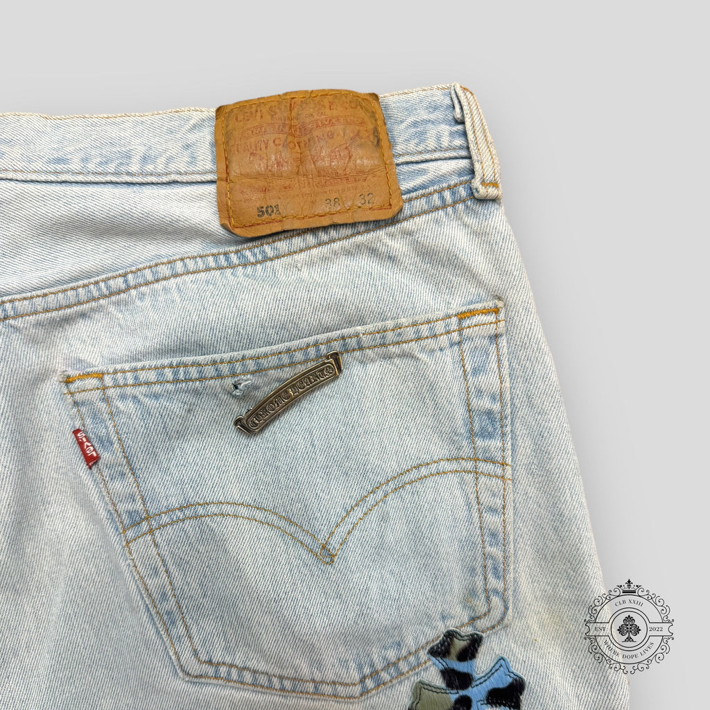 Chrome Hearts Jean Jaune / Bleu avec Patch Croix