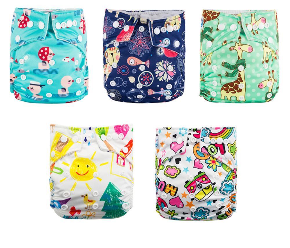 Couches imprimées de luxe modernes pour bébé, lot de 5, couches lavables de bonne qualité avec poche pour enfants