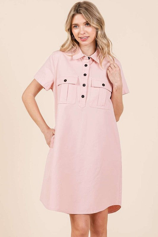 Nouvelle robe-chemise à manches courtes et col détaillé boutonnée pour femme – Chic, tendance, décontractée, unique, polyvalente et élégance classique