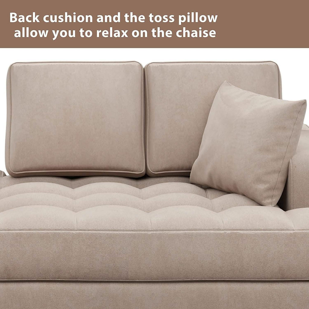 Chaise longue capitonnée en tissu texturé de 163 cm de profondeur – Coussin décoratif inclus