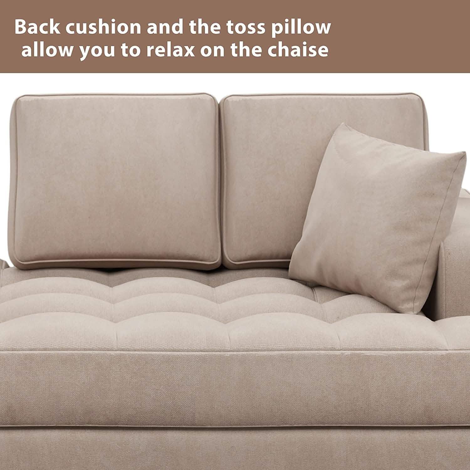 Chaise longue capitonnée en tissu texturé de 163 cm de profondeur – Coussin décoratif inclus