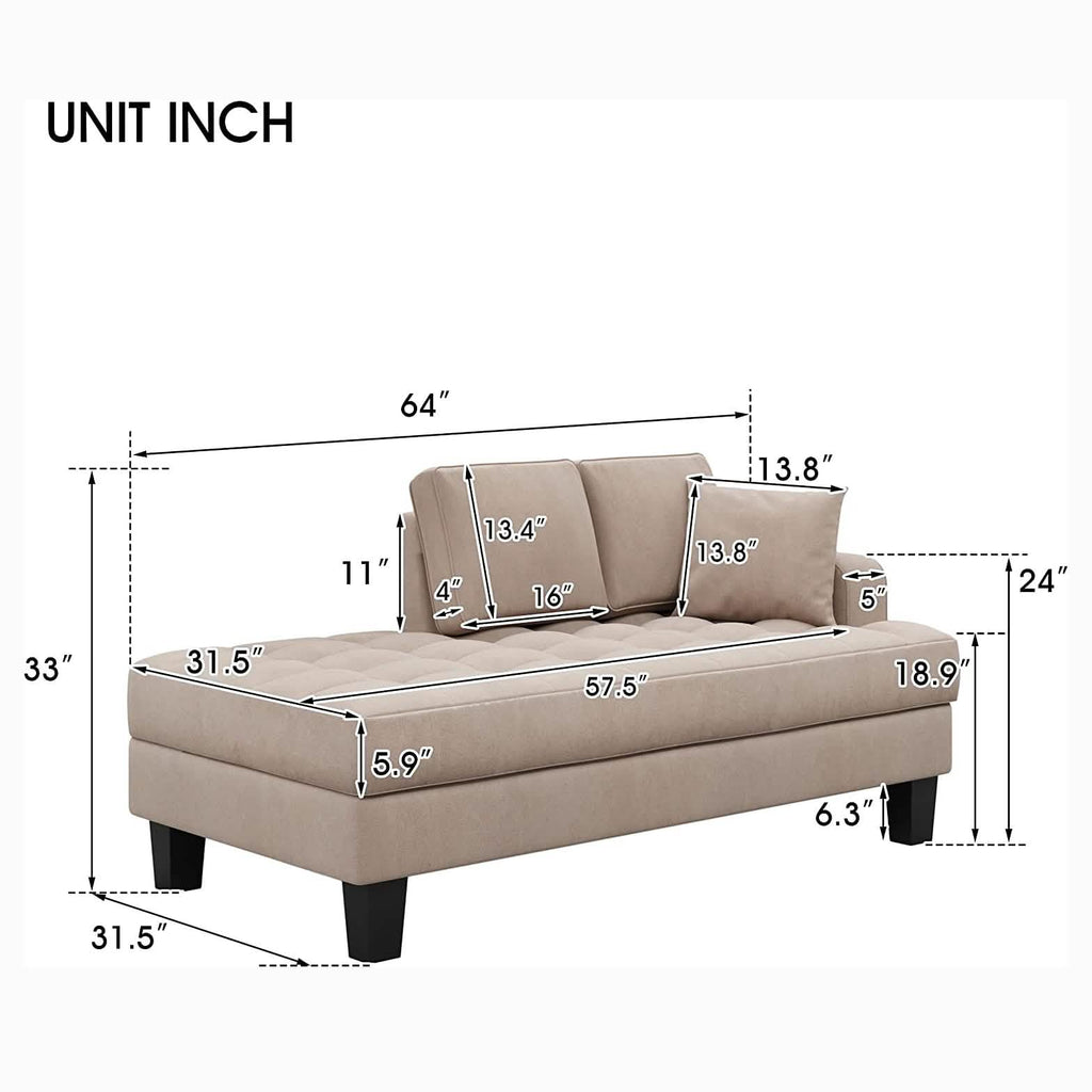 Chaise longue capitonnée en tissu texturé de 163 cm de profondeur – Coussin décoratif inclus