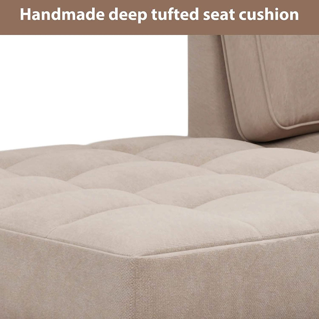 Chaise longue capitonnée en tissu texturé de 163 cm de profondeur – Coussin décoratif inclus
