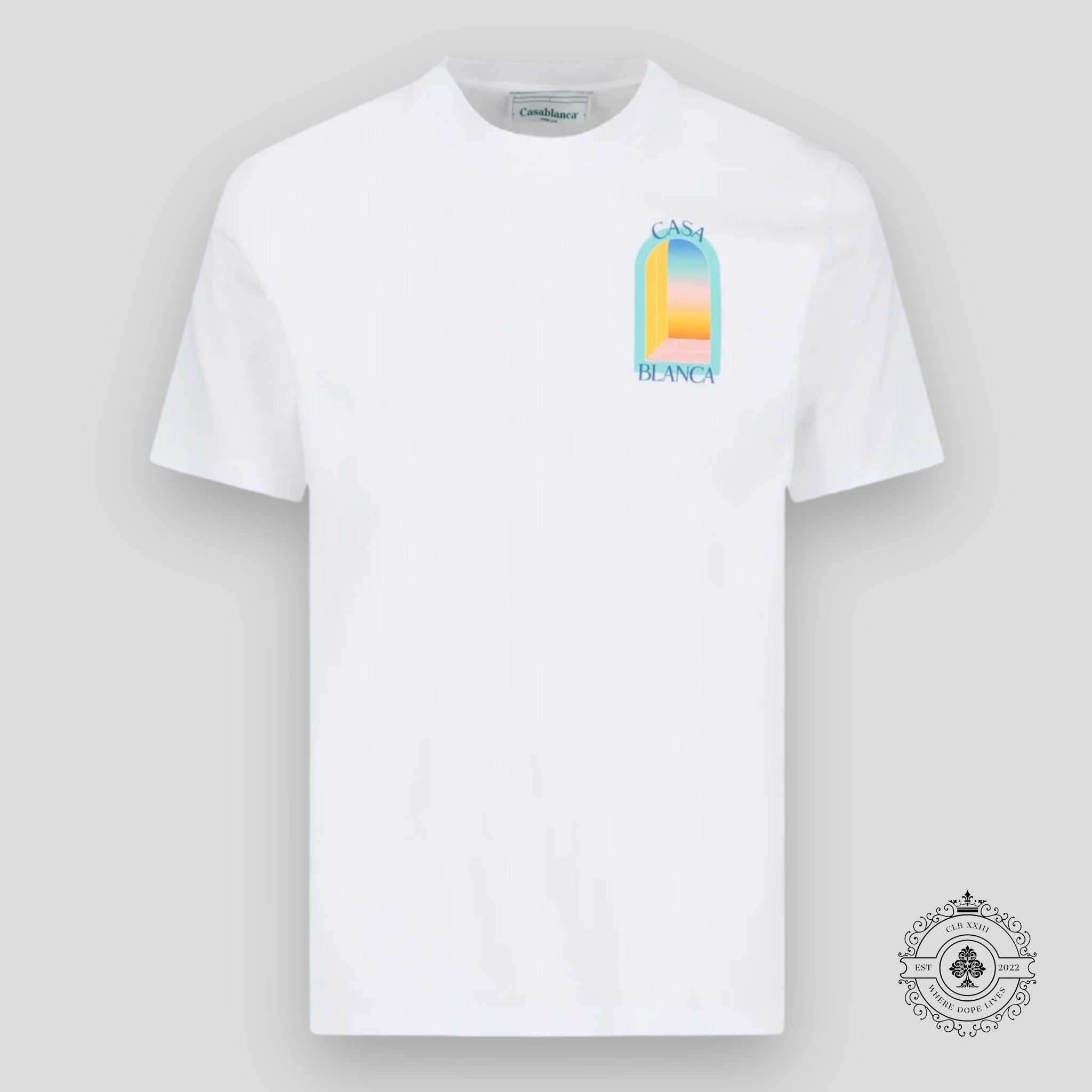 T-shirt Casablanca Gradient Arch Logo blanc et sarcelle