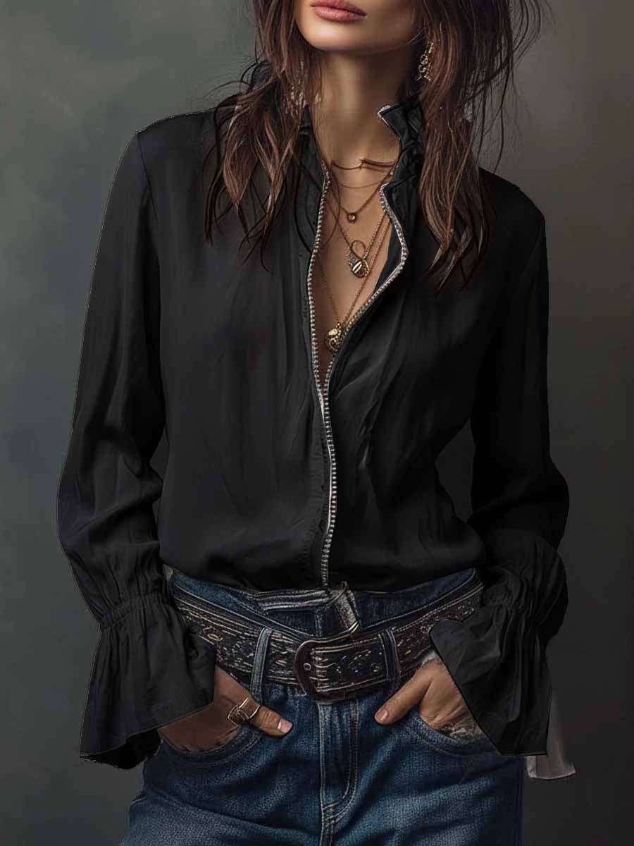 Chemisier de plage femme à manches volantées – Blouse longue décontractée extensible
