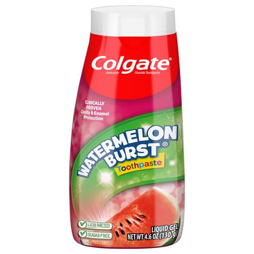 Pâte dentifrice au fluorure pour enfants Colgate Kids, dentifrice gel au fluorure goût pastèque pour enfants, saveur explosion de pastèque, tube de 130 g