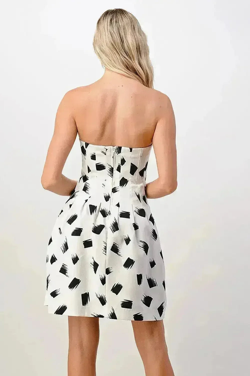 Robe courte évasée bustier à imprimé coup de pinceau - Femstylo