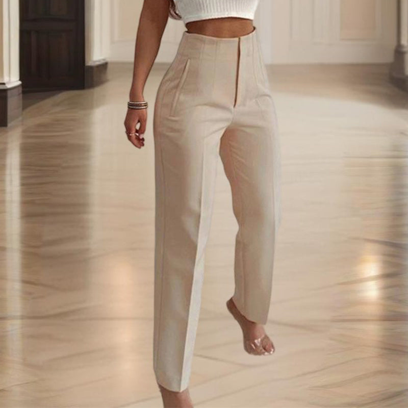 Pantalon droit taille haute pour femme