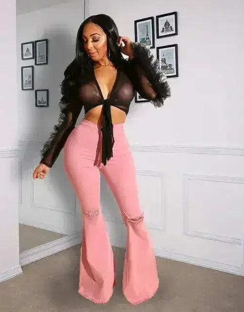Haut court tissé de style gothique noir pour femme Club sexy transparent