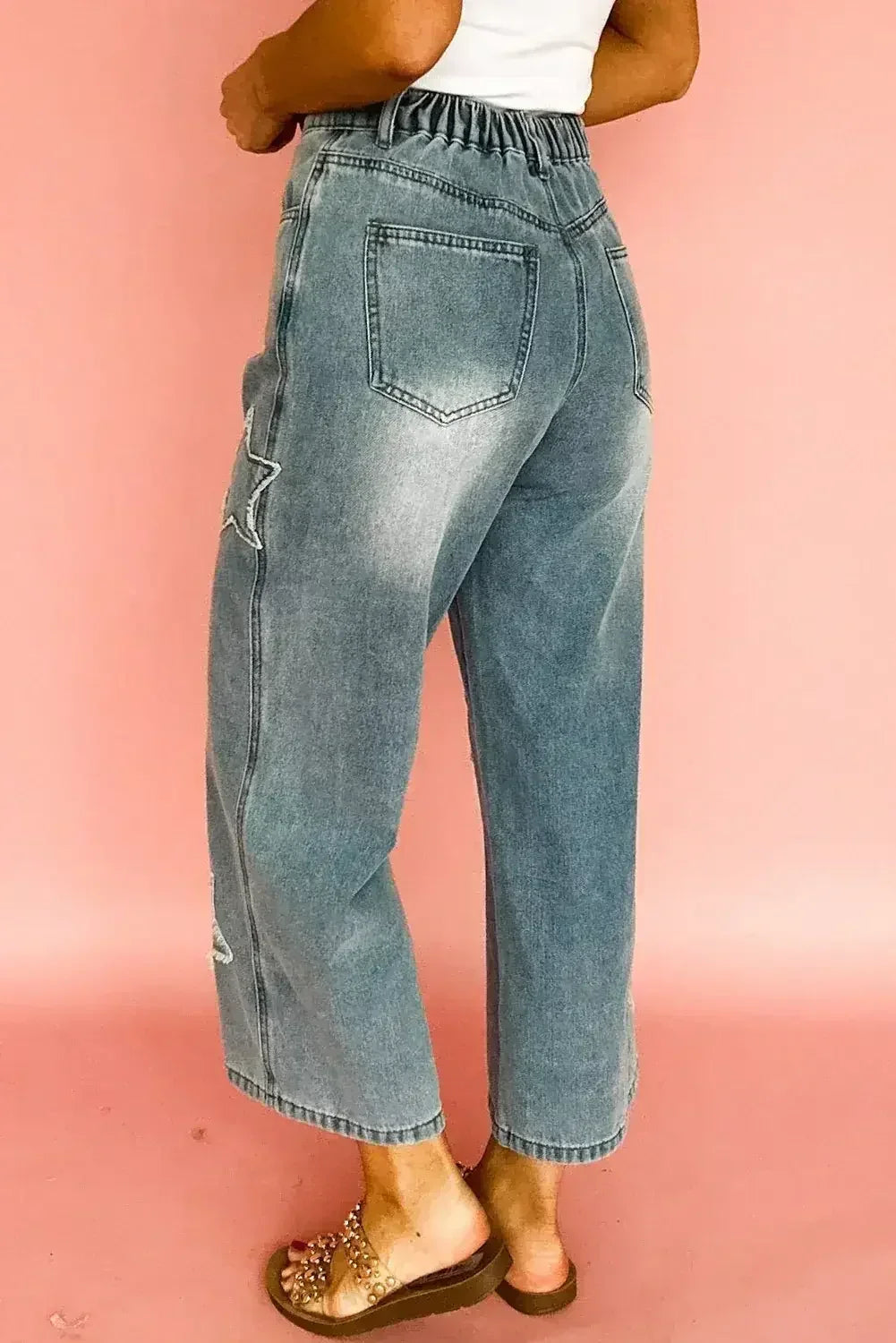 Jean taille haute large en patchwork Stone Blue Star délavé clair