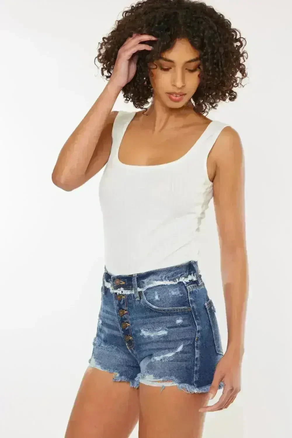Shorts en jean Kancan déchirés à braguette boutonnée