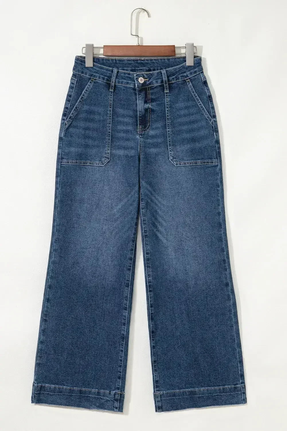 Jean court taille haute large Ashleigh Bleu