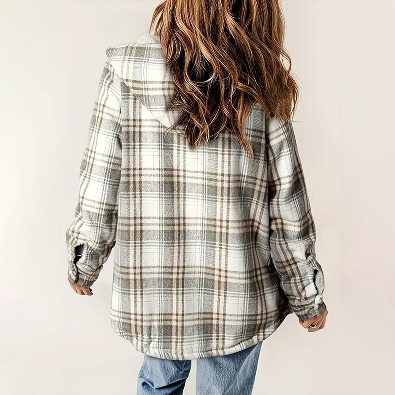 Veste boutonnée à manches longues à carreaux pour femme