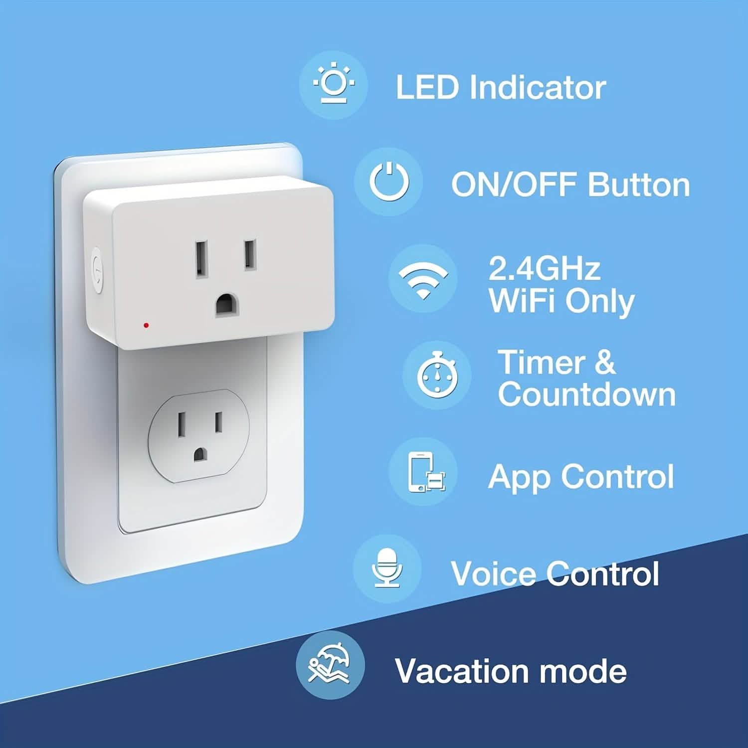 Lot de 2 : Prise intelligente Wi-Fi – 15A, minuterie et contrôle par application, compatible avec Alexa et Google Home