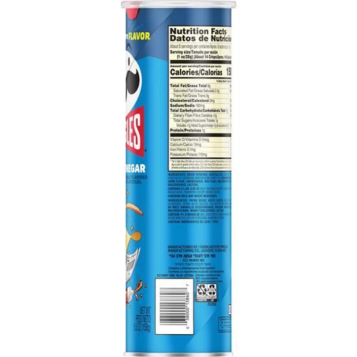 Pringles Chips de pommes de terre croustillantes, collations du midi, collations à emporter, sel et vinaigre, boîte de 156 g (1 boîte)