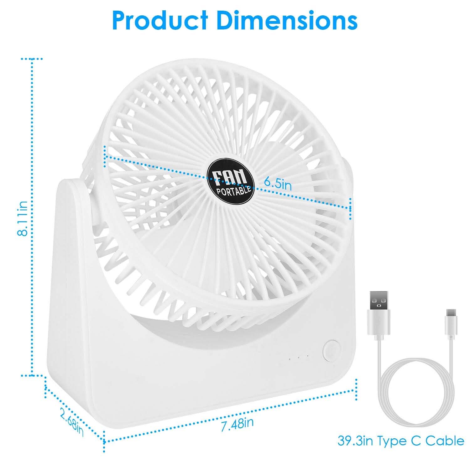 Ventilateur de bureau 6,5" alimenté par USB, 3 vitesses