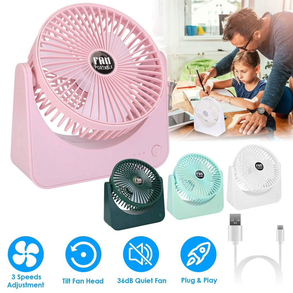 Ventilateur de bureau 6,5" alimenté par USB, 3 vitesses