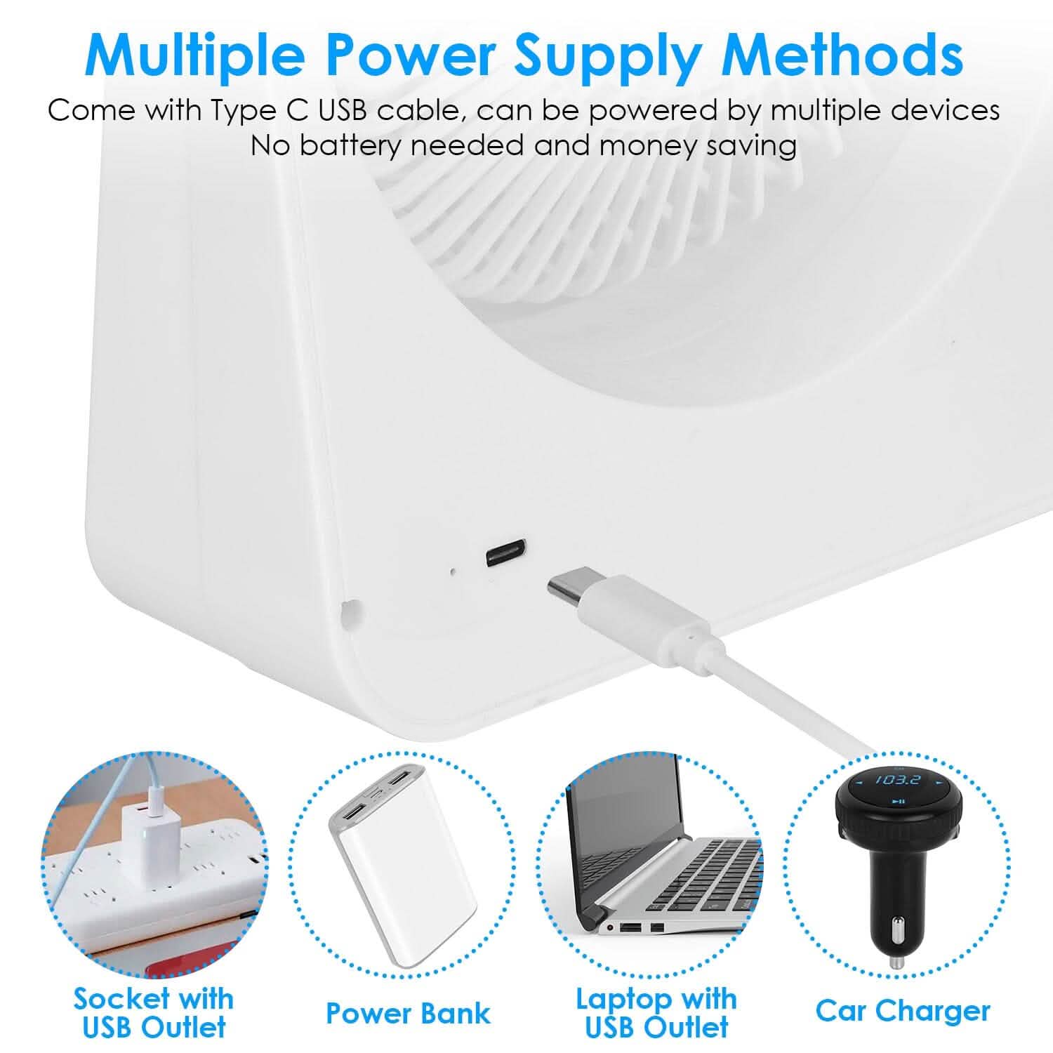 Ventilateur de bureau 6,5" alimenté par USB, 3 vitesses