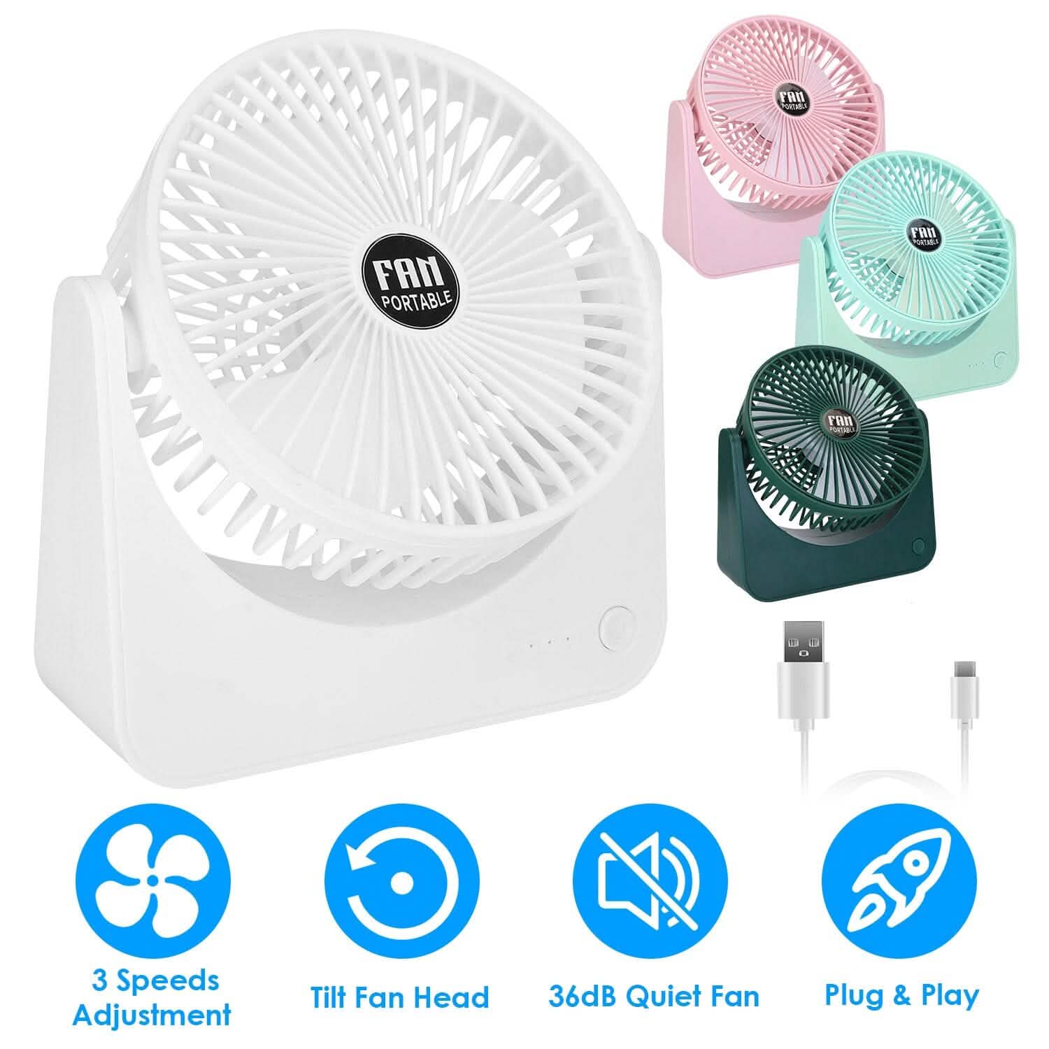 Ventilateur de bureau 6,5" alimenté par USB, 3 vitesses