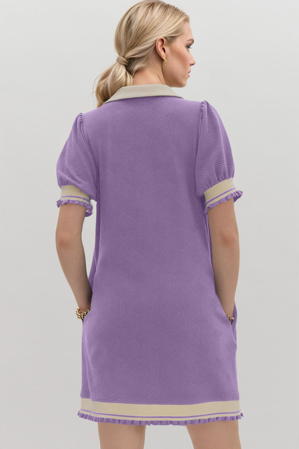 Robe Courte Tendance à Manches Courtes Contrastées, Douce et Confortable, Décontractée pour Femmes
