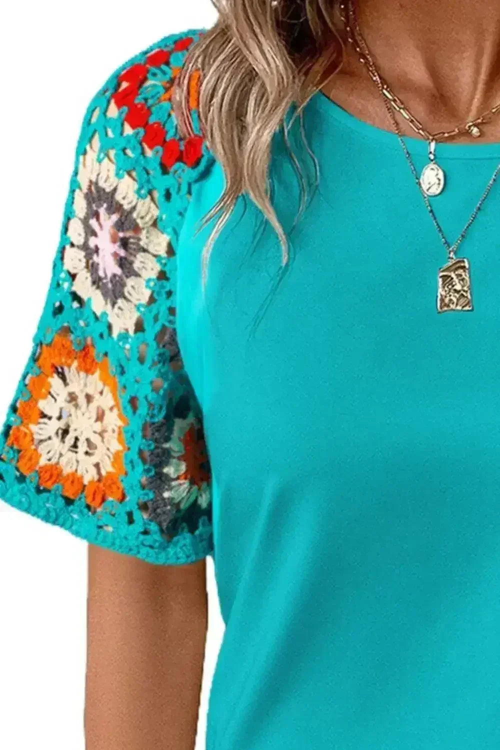 Chemisier à manches courtes et col rond à motifs géométriques | Femstylo