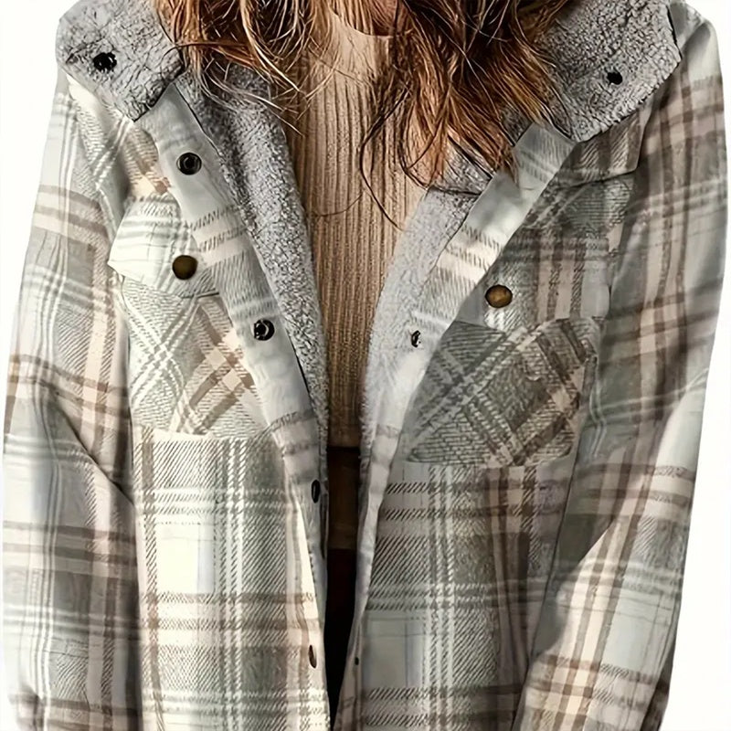 Veste boutonnée à manches longues à carreaux pour femme