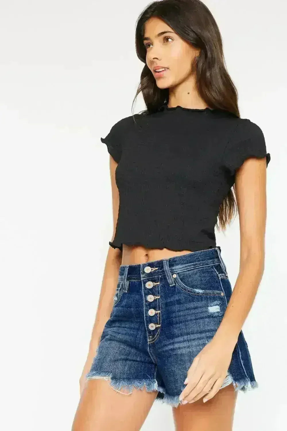 Short en jean à ourlet brut et braguette boutonnée Kancan