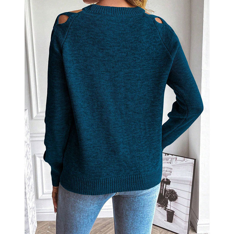 Pull décontracté à manches longues ajouré pour femme