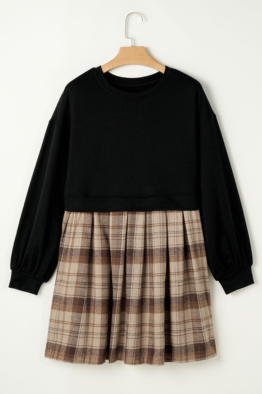 Robe pull à carreaux vintage col rond manches longues mini robe confortable et élégante robe au design rétro pour les fêtes